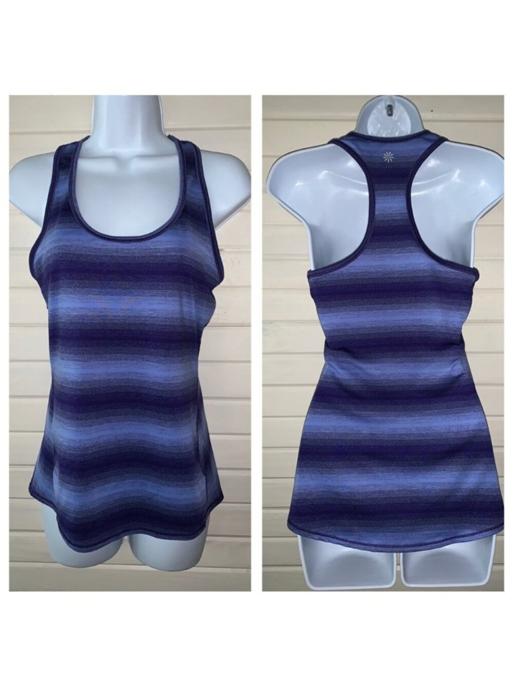Athleta Chi Ombre Unstinkable Sz XS Blue Tank Top Racerback Stretch 983044 EUC
